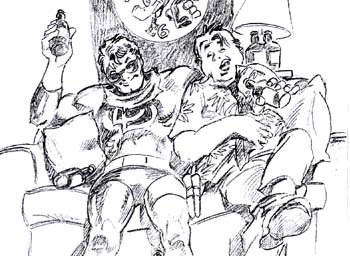 drawing of DD & Foggy laughing